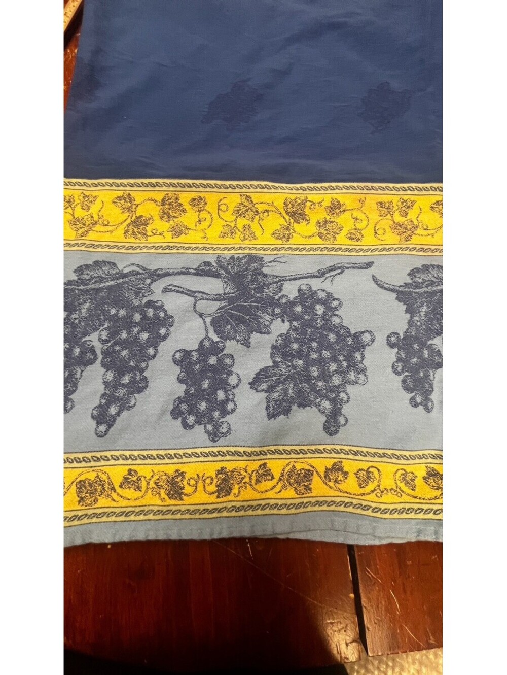 Poupees Yolande Tablecloth Blue Yellow Grape Clusters Cotton France 58x80 As Is